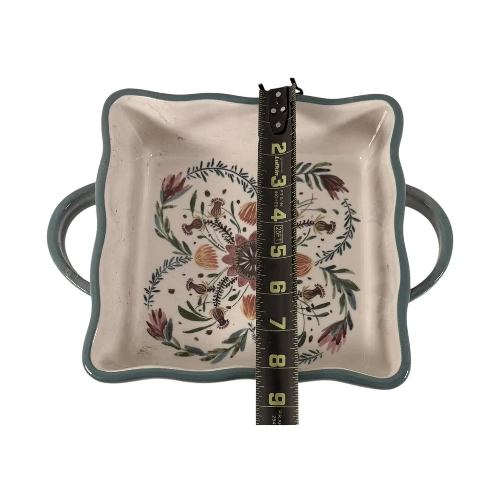 Threshold Baking Dish Unisex 8x8 Cream Floral Excellent Stoneware Scalloped Rim